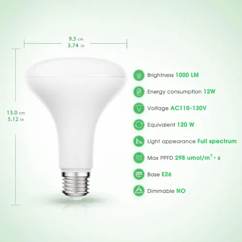 Vista 4 de Bombilla de Crecimiento LED Briignite, Bombillas de Crecimiento BR30, Bombilla de Crecimiento de Espectro Completo 12W, Equivalente a 120W
