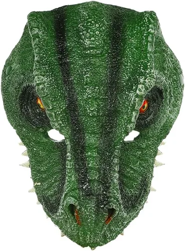 Vista 9 de haozaikeji Máscara realista de dinosaurio para Halloween, máscara de disfraz de T-Rex, transpirable, 3D, cubierta de cara de dinosaurio, dientes