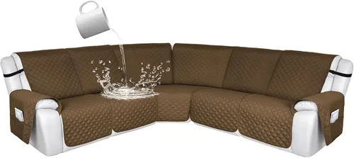 Vista 128 de HDCAXKJ Fundas de sofá seccional reclinable 100% impermeable, forma de L, funda de sofá reclinable lavable acolchada suave para mascotas, perro