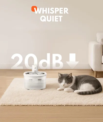 Vista 7 de Homerunpet Fuente de agua para gatos, bandeja de acero inoxidable – Fuente de agua para mascotas de 2.5 L/84 onzas, ultra silenciosa, apta