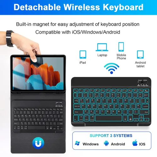Vista 4 de LAMA Funda con teclado retroiluminado con mouse para Samsung Galaxy Tab S10 Lite/S10 FE/S9 FE de 10.9 pulgadas, funda delgada con teclado y mouse