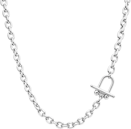 Vista 20 de Collar minimalista con cadena irregular Y2k para uso diario, versátil, joyería de moda para mujer, plata Dorado-1