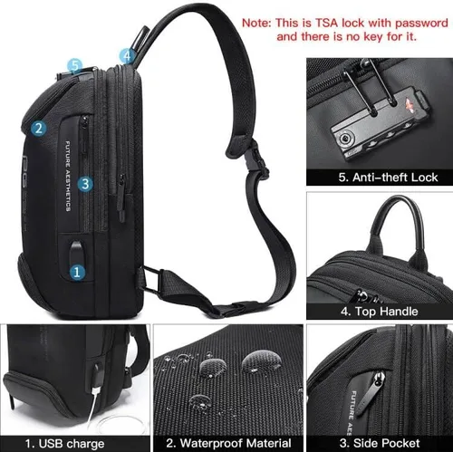 Vista 3 de BANGE Bolso bandolera impermeable para hombre, bolso de hombro bandolera para hombre, Black Upgrade Anti-robo, M, Viajar