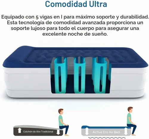 Vista 3 de Active Era Colchón de aire individual de 21 pulgadas con bomba integrada y almohada elevada, resistente a pinchazos, cama inflable impermeable