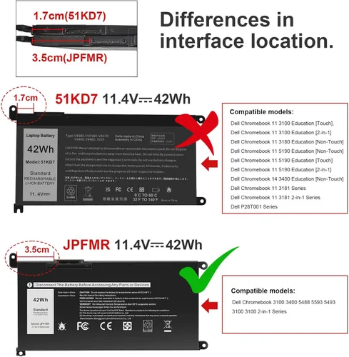 Vista 2 de Fancy Buying JPFMR DN33X RDNP5 65N6H - Batería de repuesto para laptop Dell Chromebook 3100 3400 2 en 1 5488 5493 5593 P90F Series Notebook 0JPFMR
