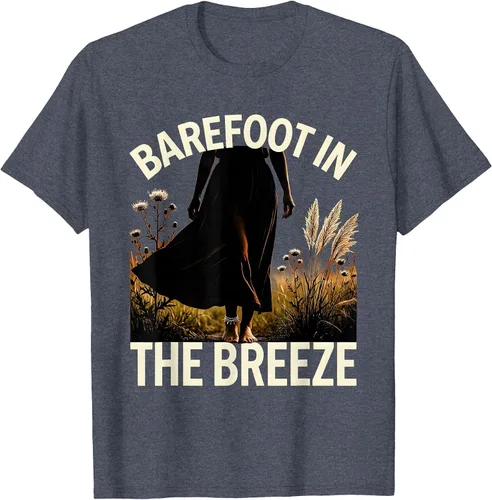 Vista 3 de Men's Barefoot in the Breeze Boho Summer Style T-Shirt Navy Blue