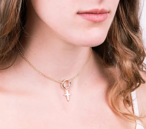 Vista 44 de Collar de cruz de oro para mujer, collares con colgante de cruz minimalista, longitud de 16 a 18 pulgadas, joyería cristiana hecha a mano, regalo