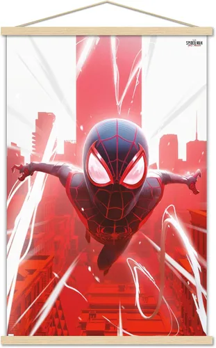 Vista 16 de Marvel's Spider-Man: Miles Morales - Póster de Falling Wall, 22.4 pulgadas de largo x 14.7 pulgadas de ancho, versión enmarcada de madera de granero