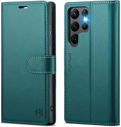 Vista 8 de FLIPALM Funda tipo cartera para Samsung Galaxy S22 Ultra, con bloqueo RFID, tarjetero, de piel sintética PU tipo folio con tapa plegable y función