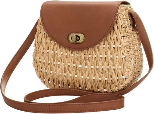 Vista 2 de Bolsos de paja para mujer, tejido a mano, gran bolsa de playa de verano, con asa redonda, anillo Toto Retro Rattan, Bolsa de paja, talla única
