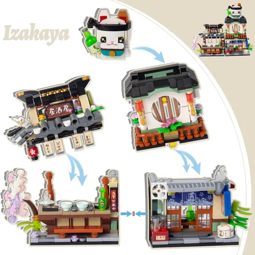 Vista 7 de Kit de mini bloques plegables japoneses de vista callejera - Tienda Izakaya, juguete de tienda de mini marca japonesa, regalo para adultos, niños