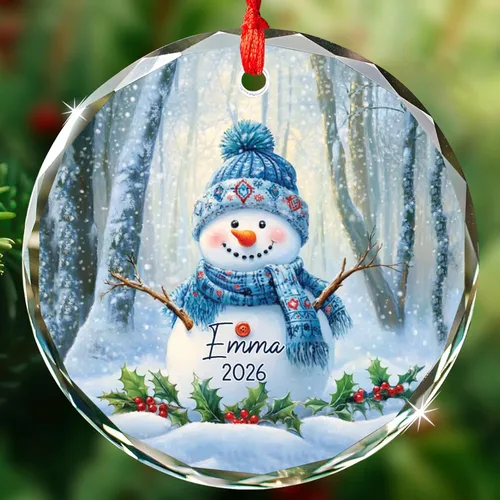 Vista 26 de Adorno de cristal de Navidad personalizado con nombre, muñeco de nieve personalizado para árbol de Navidad 2025, nuevo adorno de Navidad para bebé