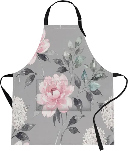 Vista 14 de Britimes Delantal de cocina para el hogar, cocina, horneado, jardinería, para mujeres y hombres, con bolsillos, beige, abstracto, textura