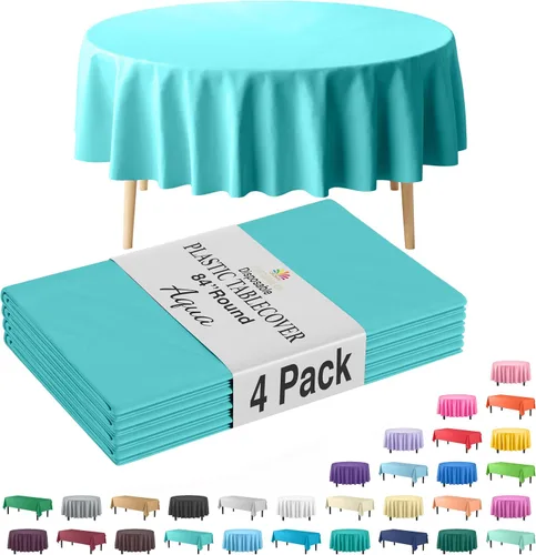 Vista 19 de Party Solids Paquete de 4 manteles de plástico color azul aguamarina, 54 x 108 pulgadas, mantel desechable para fiestas y pícnics