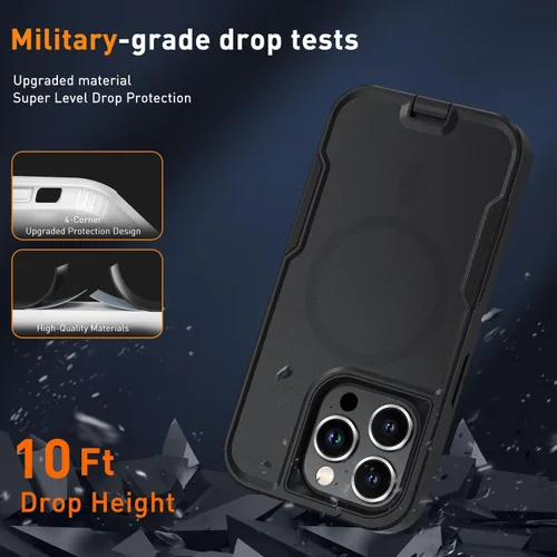 Vista 6 de Xmon Funda magnética para iPhone 15 Pro [probada contra caídas de grado militar y con MagSafe] Protector de pantalla de vidrio templado con lente