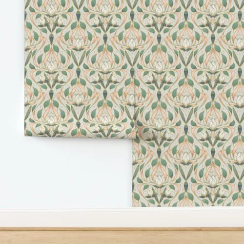 Vista 4 de Papel tapiz para despegar y pegar, diseño Art Nouveau Blossom Floral Nature Blossoms Elegante papel pintado extraíble personalizado por Spoonflower