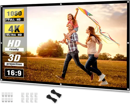 Vista 8 de Pantalla de proyector de 72 pulgadas, pantalla de proyector de películas 16:9 HD plegable y portátil, antiarrugas, para interior y exterior