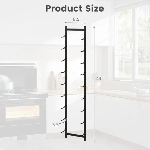 Vista 7 de GOFLAME Estante para vino montado en la pared, estante colgante para 9 botellas, soporte de vino de metal inoxidable para pared, organizador