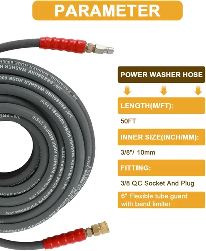 Vista 4 de OCPTY Water Pressure Washer Hose 3/8" 50ft 6000 psi Gray 2-Braid R2 Kink Resistant, Hot and Cold Water Max 248°F, Non-Marking
