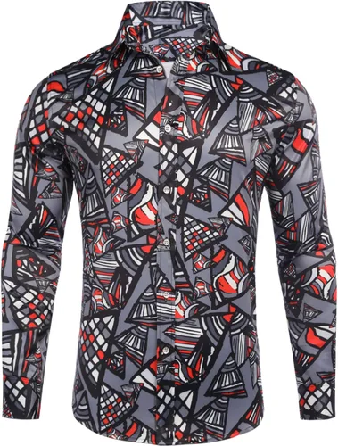 Vista 2 de Daupanzees Camisa de vestir con estampado de estilo pop de manga larga para hombre