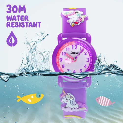 Vista 3 de Reloj de pulsera para niños de 3 a 10 años diseño de unicornio de dibujos animados impermeable de silicona para niños pequeños el mejor regalo