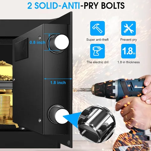 Vista 2 de Cajas fuertes pequeñas para uso doméstico, caja de seguridad digital con cerradura de combinación, llaves de repuesto y estante extraíble, caja