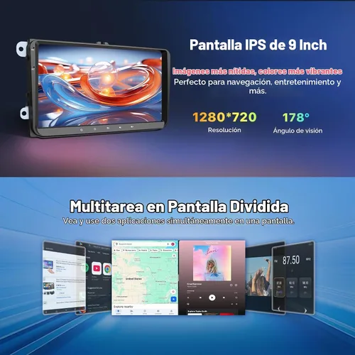 Vista 7 de Eonon Android 14 Estéreo de auto para Volkswagen Golf Passat SEAT Skoda, Unidad principal táctil CarPlay Android Auto de 9'' con DSP, Bluetooth