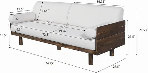 Vista 2 de Christopher Knight Home Sofá de patio de madera de acacia para exteriores, sofá de 3 asientos para exteriores con cojines y almohadas extraíbles