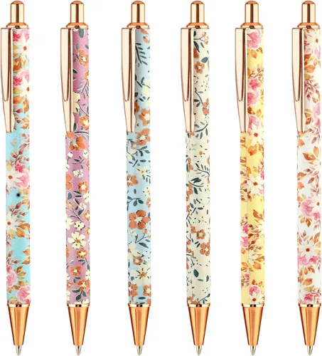 Vista 8 de TIESOME 6 piezas de bolígrafos de bola de arte floral, bolígrafo retráctil de 1.0 mm de moda, bolígrafo negro personalizado, adecuado para mujeres