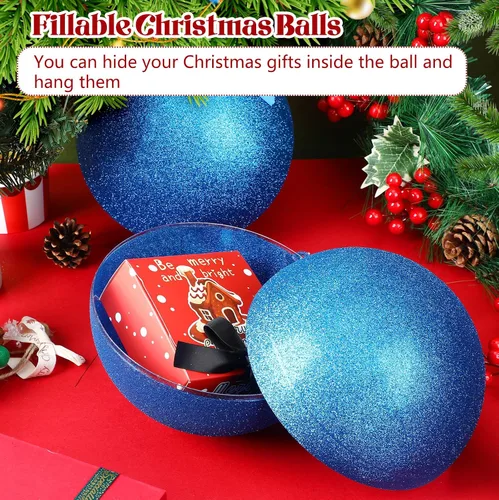 Vista 2 de Zubebe 2 adornos de Navidad gigantes rellenables de 8 pulgadas con cintas, bolas de Navidad de plástico de gran tamaño para decoración de césped al