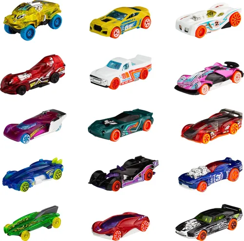 Vista 5 de Hot Wheels Paquete de 5 autos o camiones de juguete, 3 juegos temáticos de 5 vehículos fundidos a presión a escala 1:64 para niños y coleccionistas