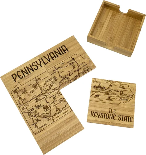 Vista 10 de Totally Bamboo California State Puzzle - Juego de posavasos de bambú de 4 piezas con estuche