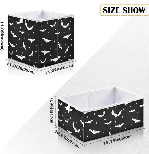 Vista 2 de CaTaKu Bats Star - Cubos de almacenamiento plegables de tela de 11 pulgadas con diseño de estrella, color negro, cajas de almacenamiento plegables