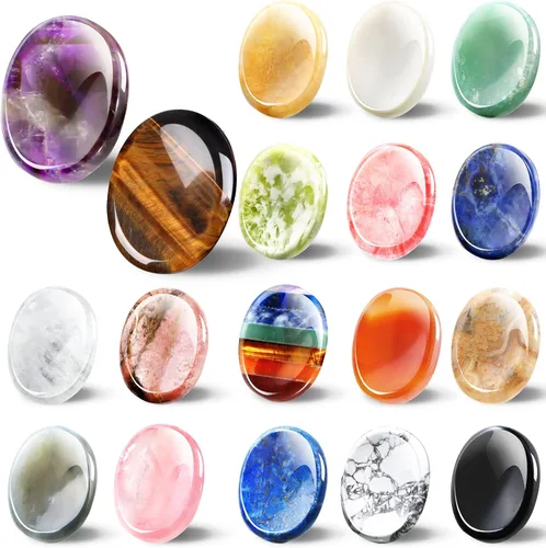 Vista 8 de Fumete 12 piedras de preocupación para el pulgar para la ansiedad, cristales de chakras, ovaladas, piedras de chakra, amatista, cristal de ojo