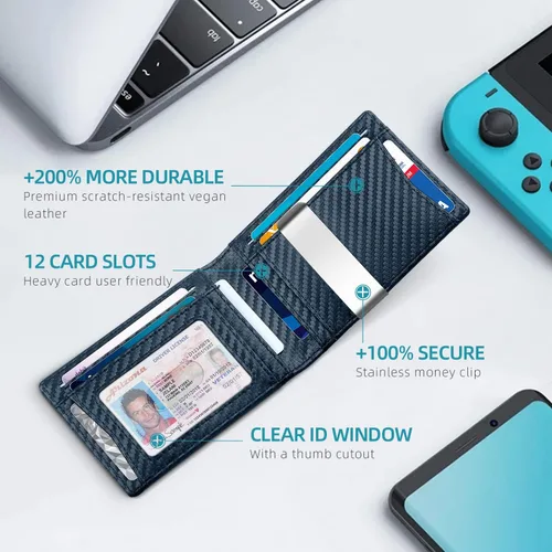 Vista 2 de Zitahli Slim Wallet for Men-Leather Money Clip Mens Wallets-RFID Blocking Front Pocket Bifold Wallet-Minimalist Credit Card Holder with Gift Box