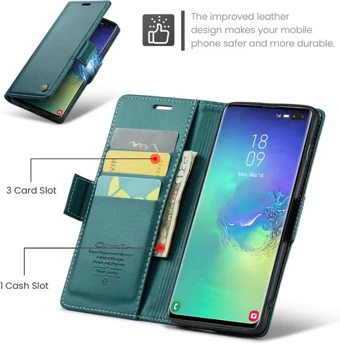 Vista 3 de Funda tipo cartera para Samsung Galaxy S10+ Plus, con soporte magnético, funda protectora de cuero con ranuras para identificación y tarjetas