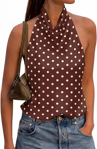 Vista 7 de Cicy Bell Camiseta de satén con cuello halter para mujer, sin espalda, Y2K Amarillo