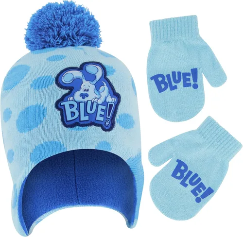Vista 11 de Nick Boys' Winter Hat and Mitten Set, Blue's Clues Toddler Beanie for Kids Ages 2-4 Tejido azul con forro polar
