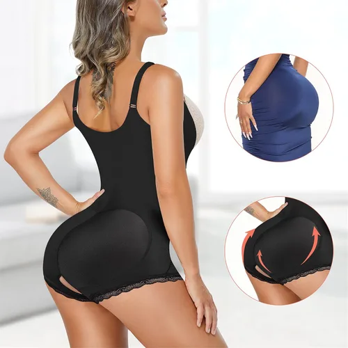 Vista 4 de Eleady Body de entrenamiento de cintura de látex para mujer, faja moldeadora de cuerpo completo, corsé de busto abierto, Negro