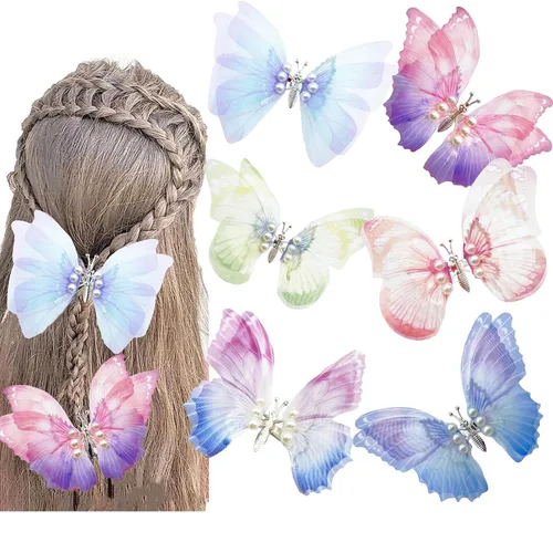 Vista 12 de Clip de mariposa para decoración del cabello, pinzas para el cabello de mariposa en movimiento para niñas (Bule-10PCS)