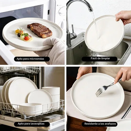 Vista 4 de Stoneware Dinnerware Sets for 4, 12Pcs Plates and Bowls Set, Cream White