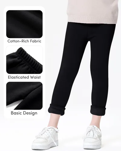 Vista 5 de Domee Leggings con forro polar para niñas, pantalones de invierno de algodón, cálidos, gruesos y de cintura alta