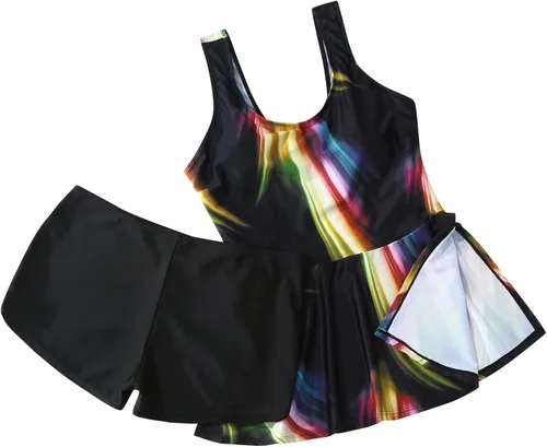 Vista 4 de Vestido de natación para mujer, talla grande, traje de baño de dos piezas, parte superior tankini con pantalones cortos de natación, traje de baño