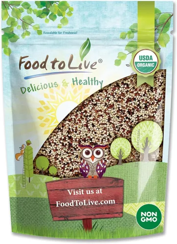 Vista 7 de Food to Live Quinua orgánica tricolor, 1 libra, sin OMG, mezcla de quinua blanca, negra y roja, grano entero, semillas crudas, no irradiada, kosher
