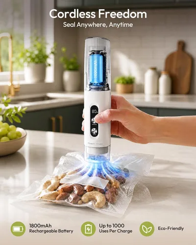 Vista 6 de Maestri House Handheld Vacuum Sealer for Food, 30 Reusable Bags & 6 Clips White