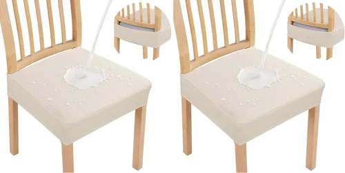 Vista 35 de Smiry Juego de 2 fundas de asiento impermeables para sillas de comedor, tela jacquard elástica, extraíble y lavable, fundas protectoras de asiento