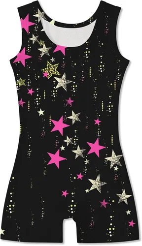 Vista 2 de Idgreatim Leotardos de gimnasia para niñas brillantes con pantalones cortos, traje deportivo para niños de 2 a 10 años
