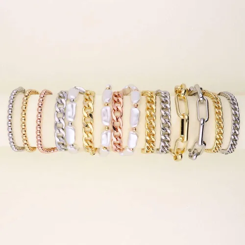 Vista 6 de BERRICLE Pulsera de eslabones de moda Paperclip para mujer, metal base (tono dorado, tono plateado)