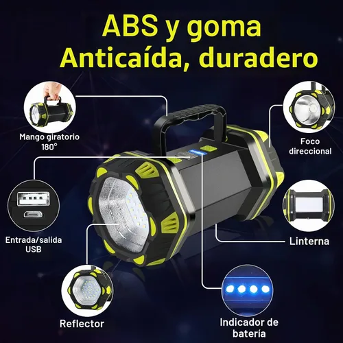 Vista 7 de Linterna LED para camping, linterna recargable, portátil, súper brillante, luz de emergencia al aire libre, lámpara de búsqueda impermeable