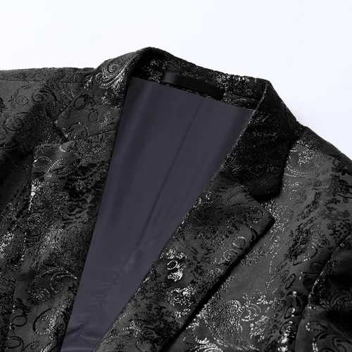Vista 5 de Cloudstyle Traje de Vestir Floral para Hombre con Solapa con Muescas de Corte Ajustado Elegante Blazer Traje de Vestir Negro